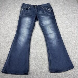 Ariya Jeans Women's 9/10 Flare Bell Bottom Dark Wash Y2K Embellished Boho Denim